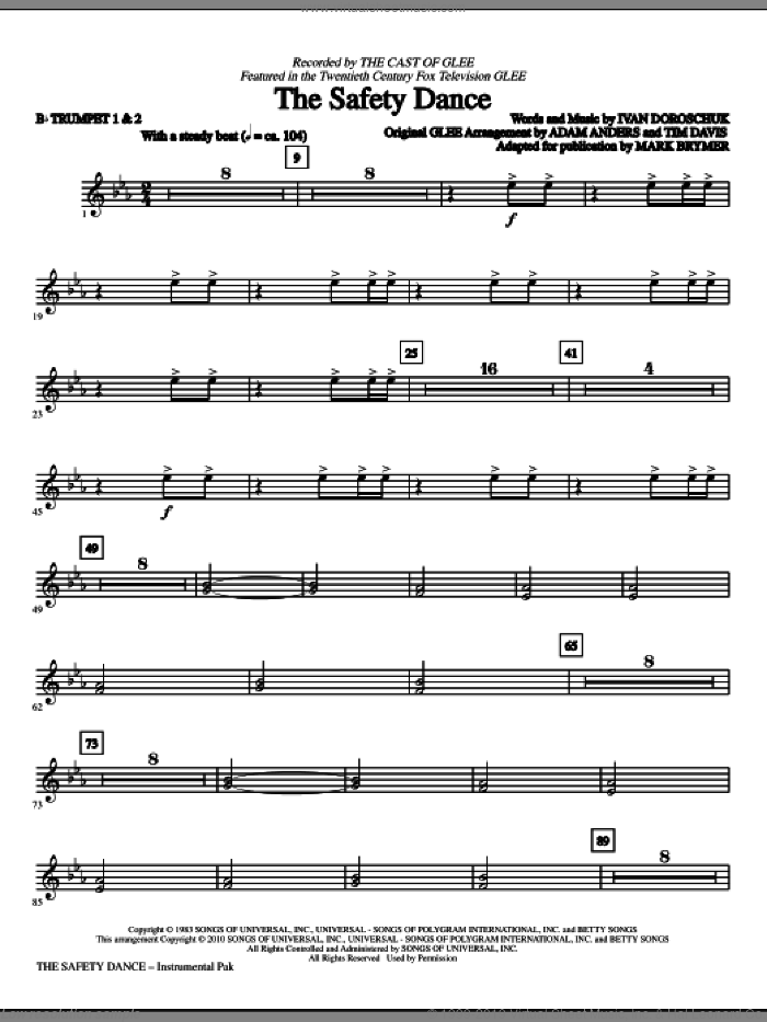 The Safety Dance (complete set of parts) sheet music for orchestra/band by Mark Brymer, Ivan Doroschuk, Adam Anders, Glee Cast, Men Without Hats, Miscellaneous and Tim Davis, intermediate skill level
