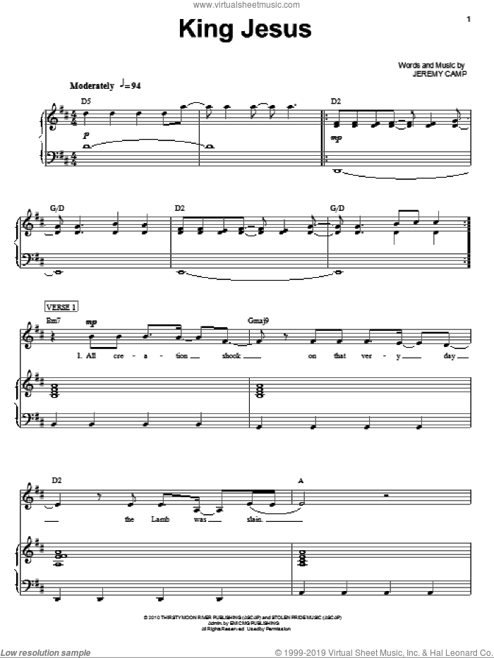 King Jesus sheet music for voice, piano or guitar by Jeremy Camp, intermediate skill level