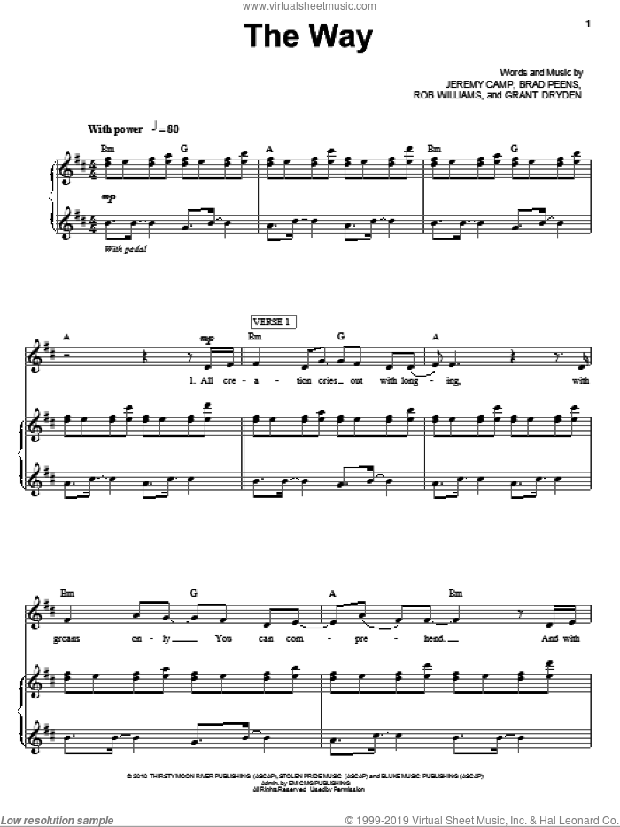 The Way sheet music for voice, piano or guitar by Jeremy Camp, Brad Peens, Grant Dryden and Rob Williams, intermediate skill level