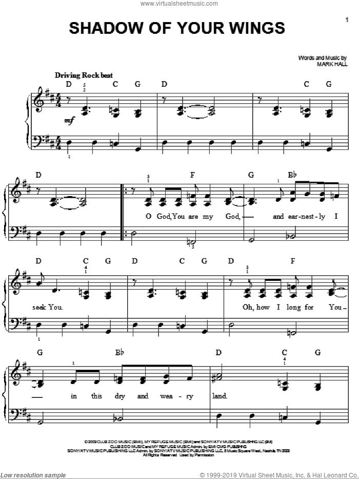 Shadow Of Your Wings sheet music for piano solo by Casting Crowns and Mark Hall, easy skill level