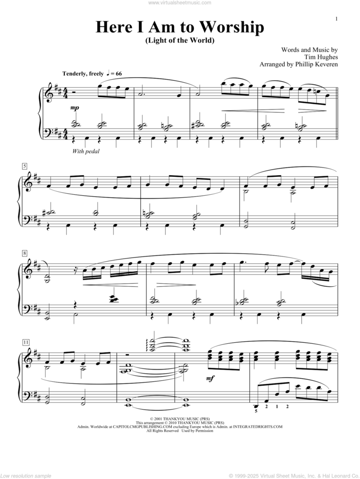 Here I Am To Worship [Jazz version] (arr. Phillip Keveren) sheet music for piano solo by Phillips, Craig & Dean, Phillip Keveren and Tim Hughes, intermediate skill level
