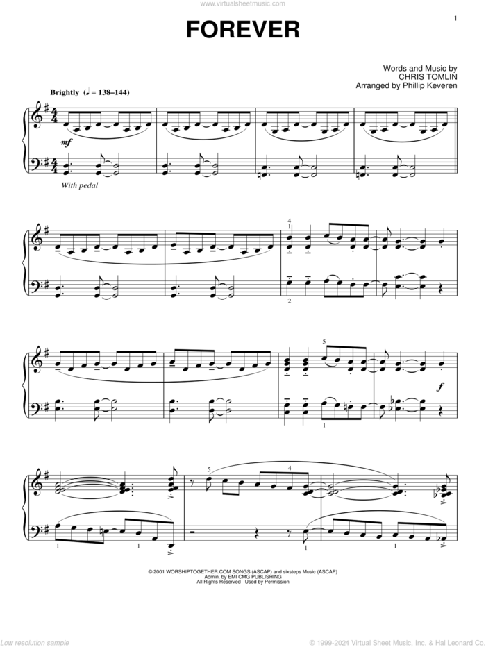 Forever [Jazz version] (arr. Phillip Keveren) sheet music for piano solo by Chris Tomlin and Phillip Keveren, intermediate skill level