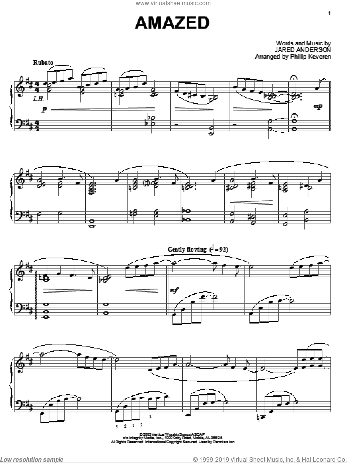 Amazed [Jazz version] (arr. Phillip Keveren) sheet music for piano solo by Jared Anderson, Phillip Keveren and Phillips, Craig & Dean, intermediate skill level