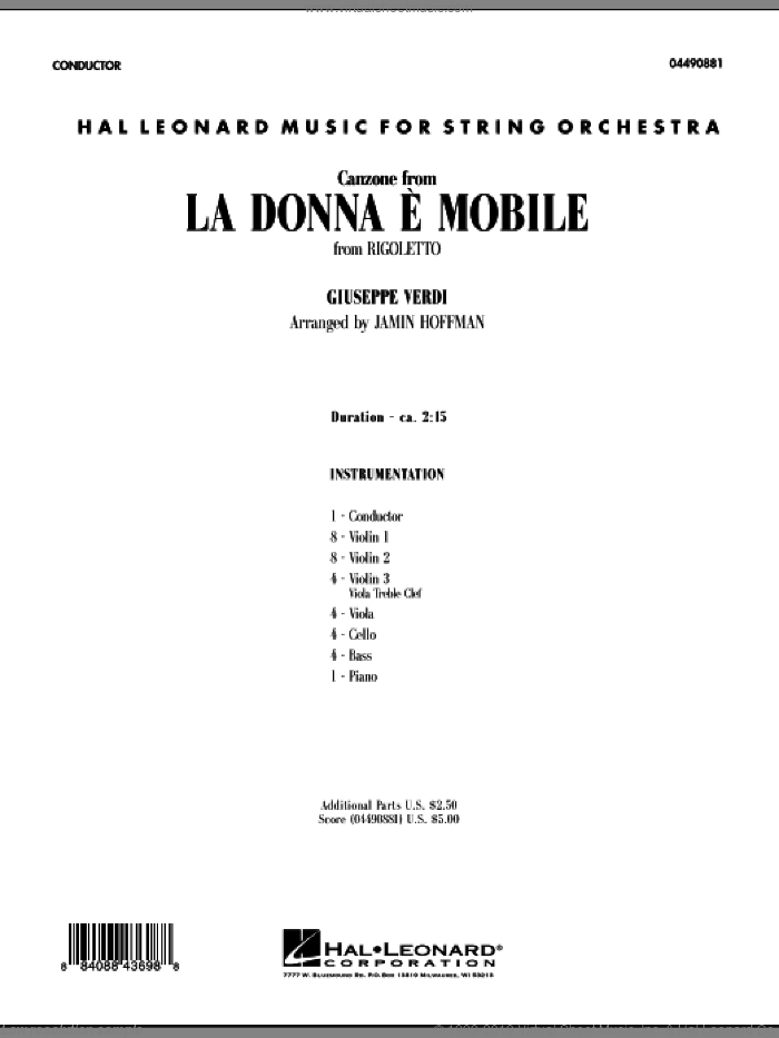 La Donna e Mobile (from Rigoletto) (COMPLETE) sheet music for orchestra by Giuseppe Verdi and Jamin Hoffman, classical score, intermediate skill level