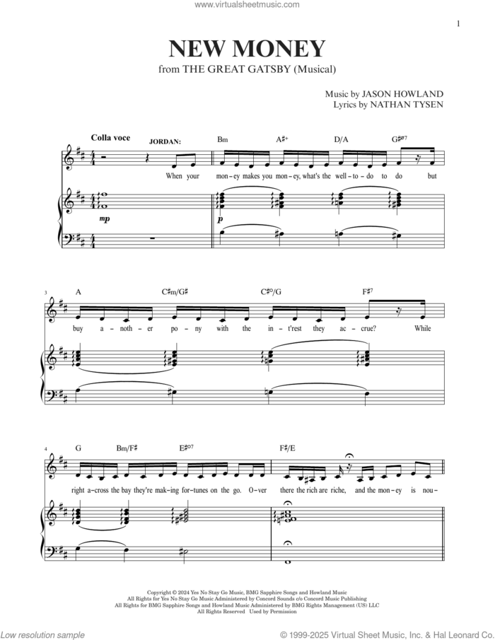 New Money (from The Great Gatsby) sheet music for voice and piano by Jason Howland, Jason Howland & Nathan Tysen and Nathan Tysen, intermediate skill level