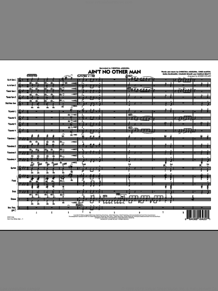 Ain't No Other Man (COMPLETE) sheet music for jazz band by Chris Martin, Charles Roane, Christina Aguilera, Harold Beatty, Kara DioGuardi and Roger Holmes, intermediate skill level