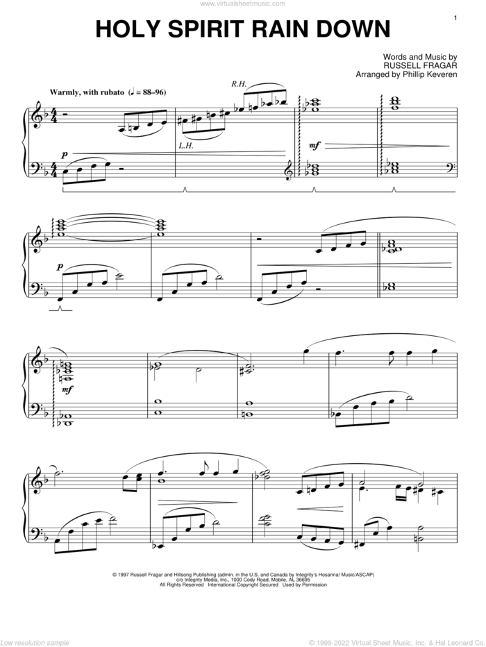 Holy Spirit Rain Down [Jazz version] (arr. Phillip Keveren) sheet music for piano solo by Russell Fragar and Phillip Keveren, intermediate skill level