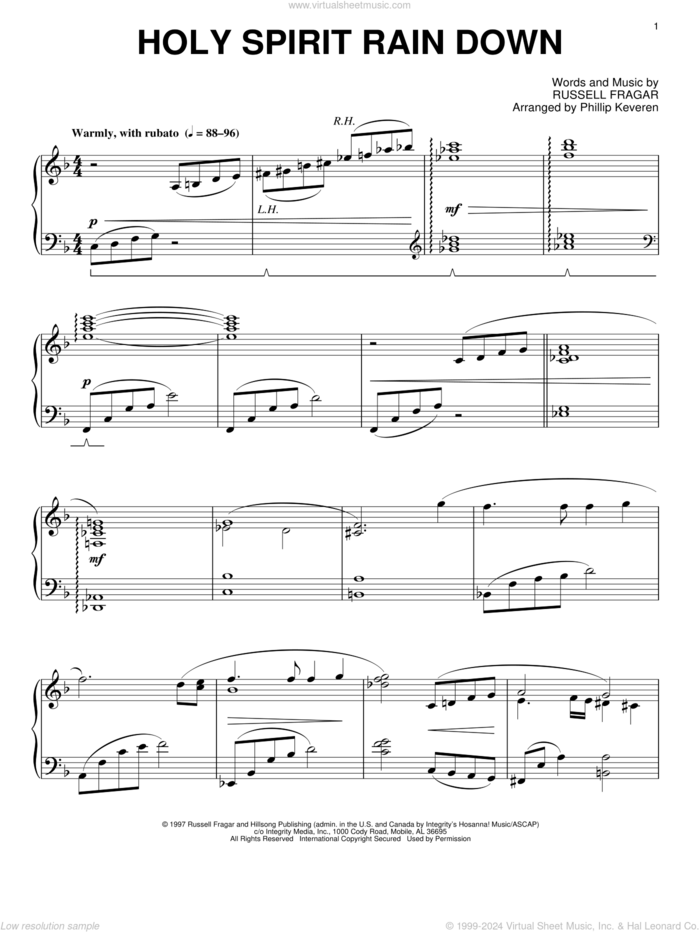 Holy Spirit Rain Down [Jazz version] (arr. Phillip Keveren) sheet music for piano solo by Russell Fragar and Phillip Keveren, intermediate skill level