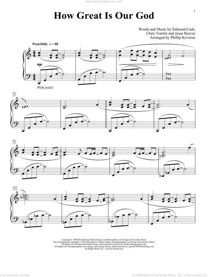 How Great Is Our God [Jazz version] (arr. Phillip Keveren) sheet music for piano solo by Chris Tomlin, Phillip Keveren, Ed Cash and Jesse Reeves, intermediate skill level