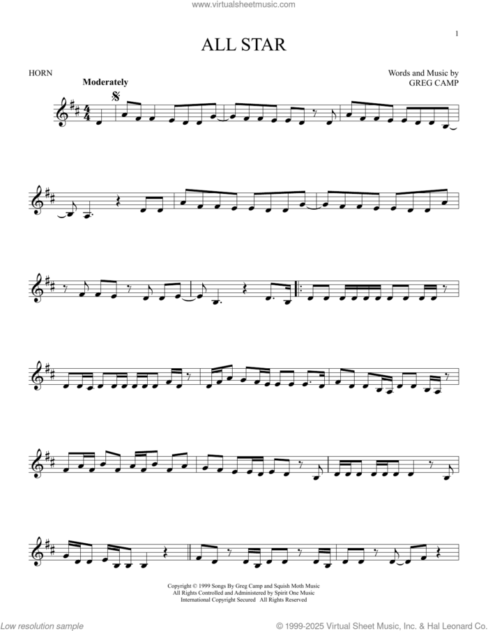 All Star sheet music for horn solo by Smash Mouth and Greg Camp, intermediate skill level