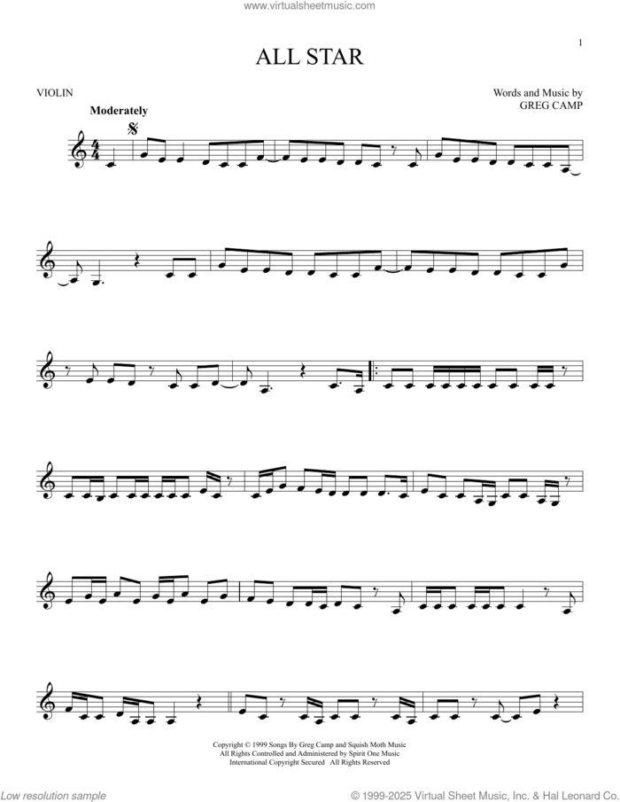 All Star sheet music for violin solo by Smash Mouth and Greg Camp, intermediate skill level