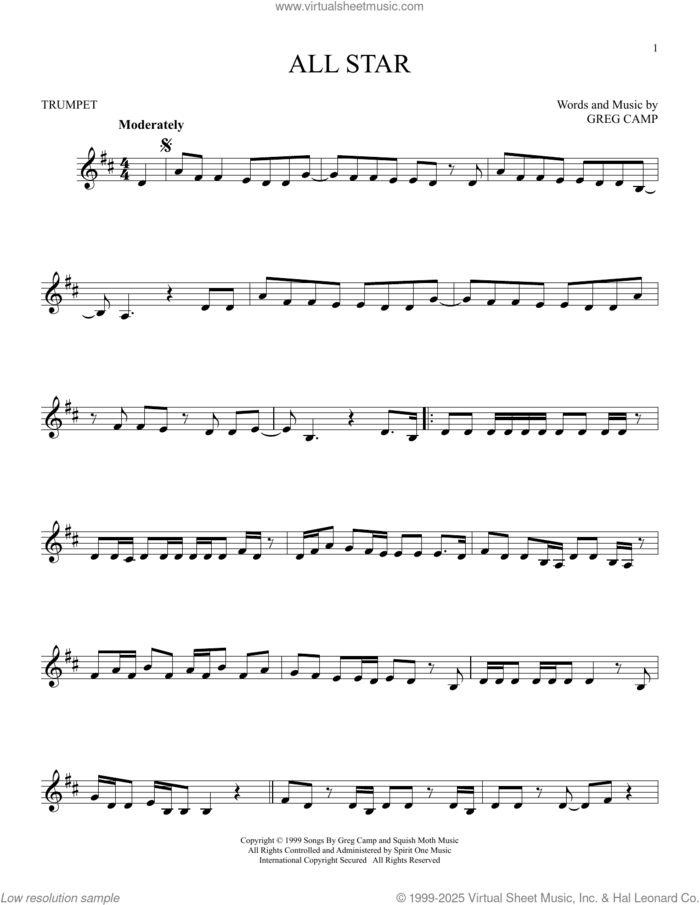 All Star sheet music for trumpet solo by Smash Mouth and Greg Camp, intermediate skill level