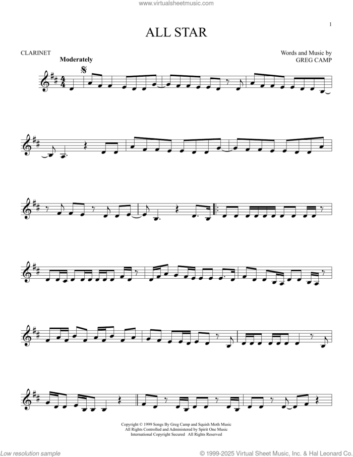 All Star sheet music for clarinet solo by Smash Mouth and Greg Camp, intermediate skill level