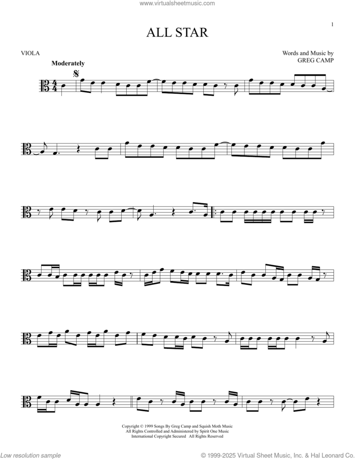 All Star sheet music for viola solo by Smash Mouth and Greg Camp, intermediate skill level