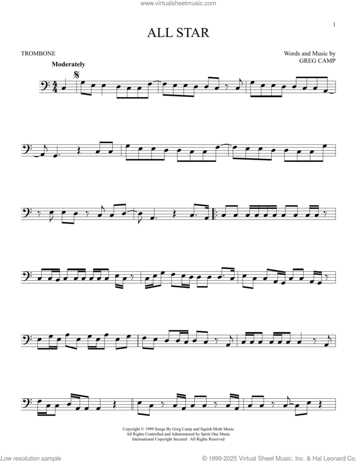 All Star sheet music for trombone solo by Smash Mouth and Greg Camp, intermediate skill level