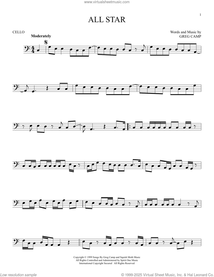 All Star sheet music for cello solo by Smash Mouth and Greg Camp, intermediate skill level