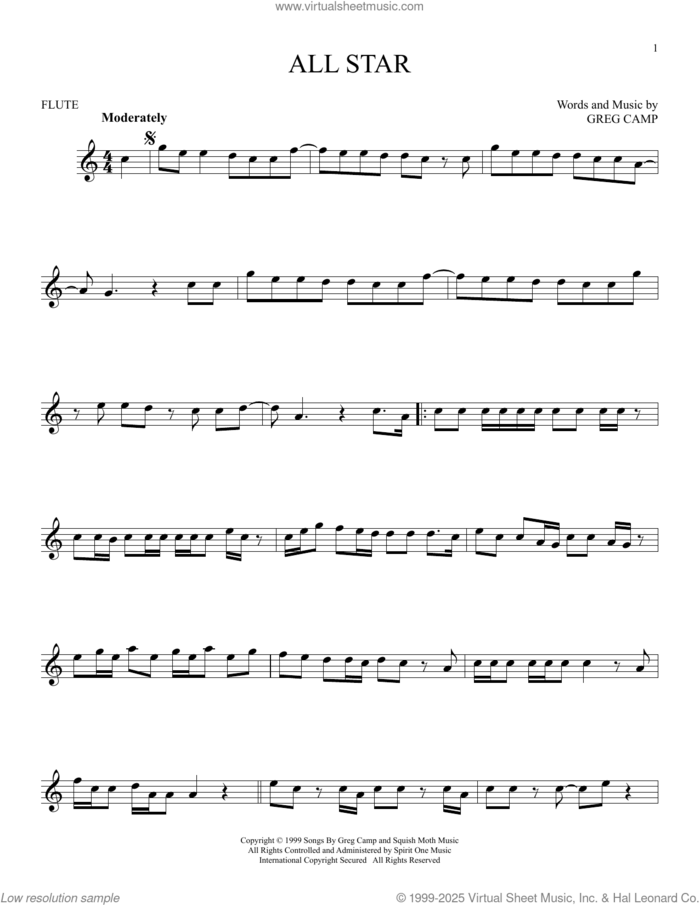 All Star sheet music for flute solo by Smash Mouth and Greg Camp, intermediate skill level