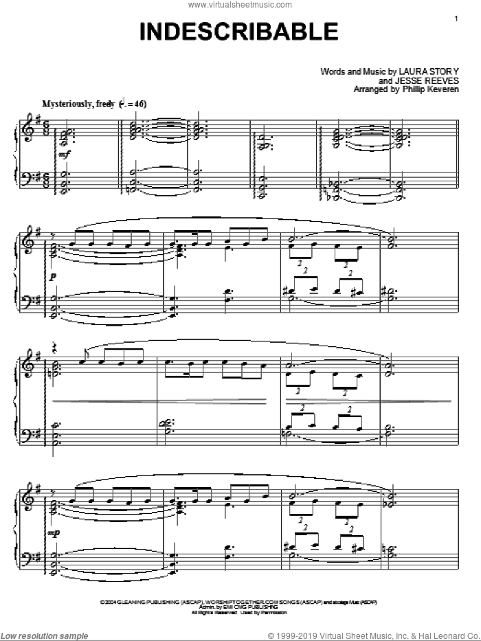 Indescribable [Jazz version] (arr. Phillip Keveren) sheet music for piano solo by Chris Tomlin, Phillip Keveren, Jesse Reeves and Laura Story, intermediate skill level