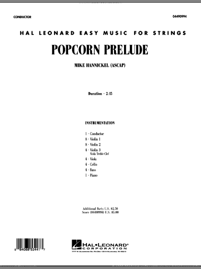 Popcorn Prelude (COMPLETE) sheet music for orchestra by Mike Hannickel, intermediate skill level