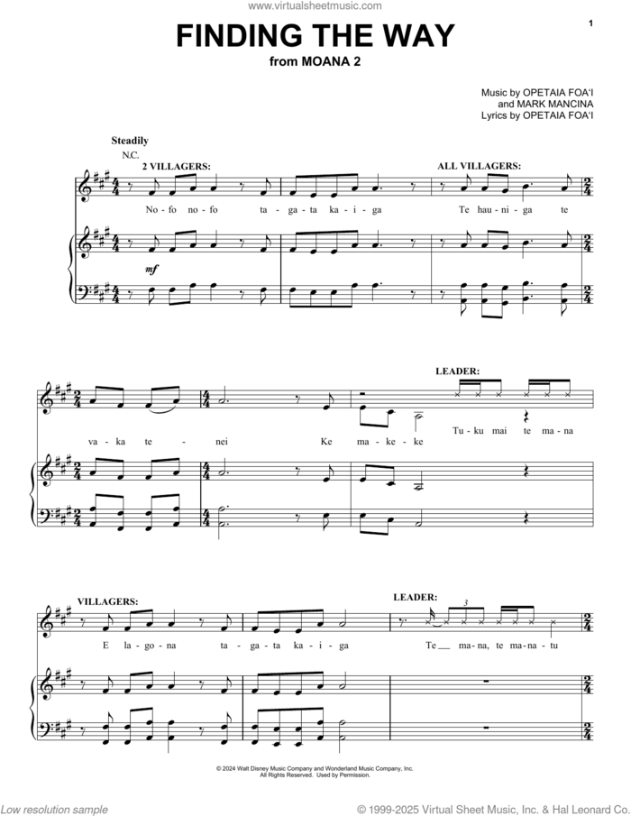 Finding The Way (from Moana 2) sheet music for voice, piano or guitar by Mark Mancina, intermediate skill level