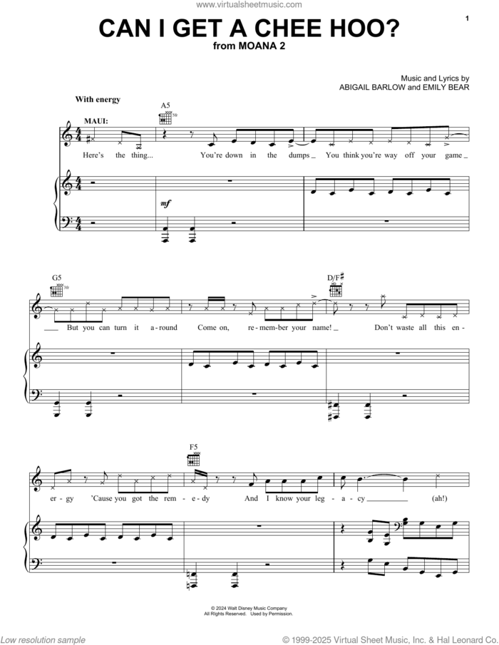 Can I Get A Chee Hoo? (from Moana 2) sheet music for voice, piano or guitar by Abigail Barlow & Emily Bear, Abigail Barlow and Emily Bear, intermediate skill level