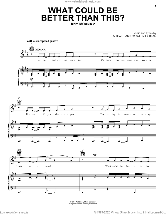 What Could Be Better Than This? (from Moana 2) sheet music for voice, piano or guitar by Abigail Barlow & Emily Bear, Abigail Barlow and Emily Bear, intermediate skill level