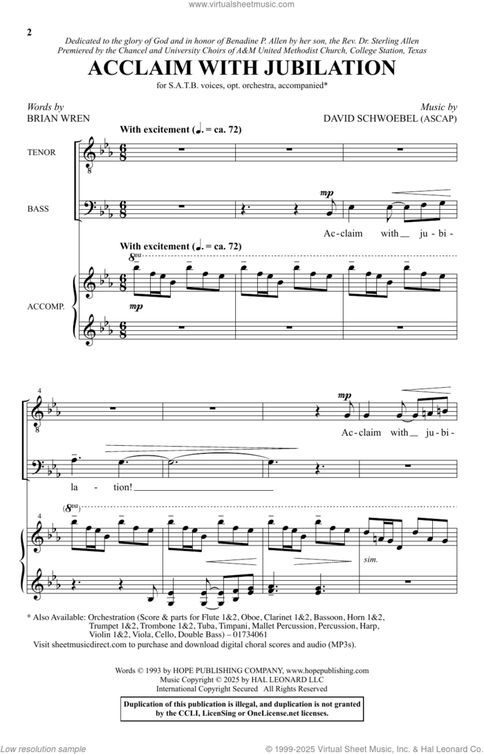 Acclaim With Jubilation sheet music for choir (SATB: soprano, alto, tenor, bass) by David Schwoebel and Brian Wren, intermediate skill level