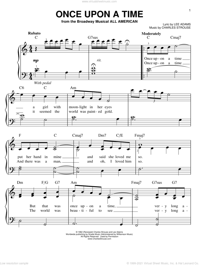 Once Upon A Time sheet music for piano solo by Charles Strouse and Lee Adams, easy skill level