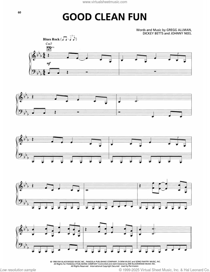 Good Clean Fun sheet music for voice, piano or guitar by The Allman Brothers Band, Dickey Betts, Gregg Allman and Johnny Neel, intermediate skill level