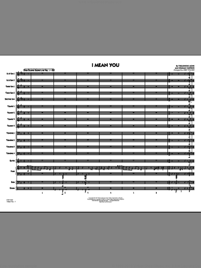 I Mean You (COMPLETE) sheet music for jazz band by Thelonious Monk, Coleman Hawkins and Mike Tomaro, intermediate skill level