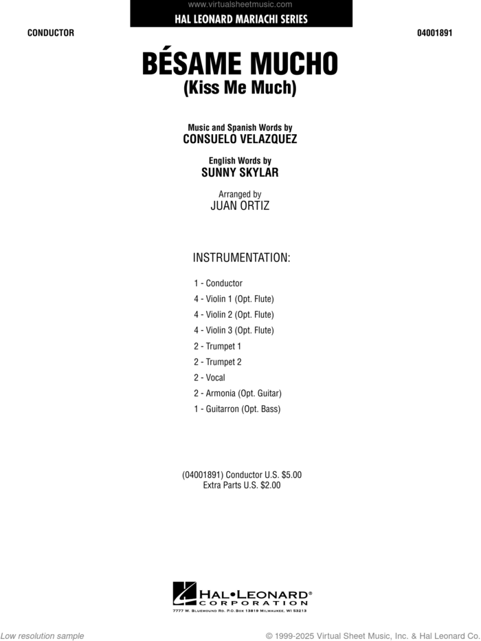 Besame Mucho (Kiss Me Much) (arr. Juan Ortiz) (COMPLETE) sheet music for concert band by Consuelo Velazquez, Juan Ortiz and Sunny Skylar, intermediate skill level