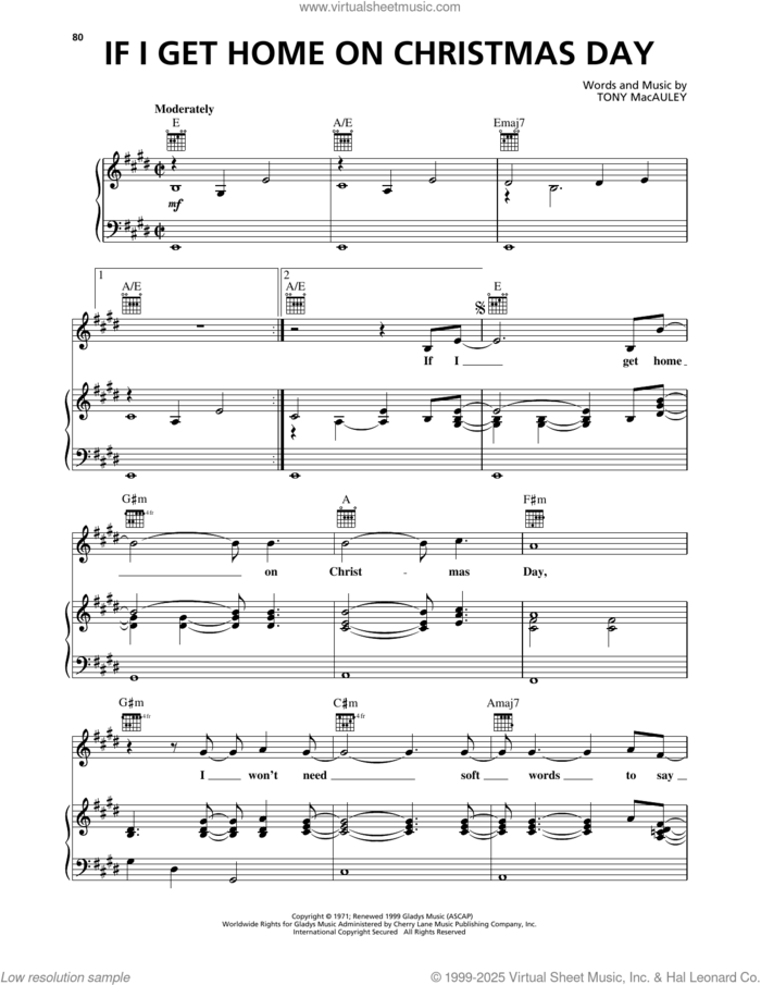 If I Get Home On Christmas Day sheet music for voice, piano or guitar by Elvis Presley and Tony MacAuley, intermediate skill level