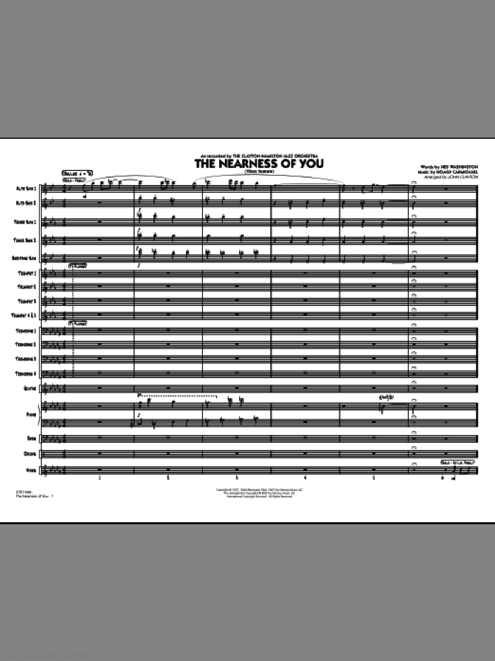The Nearness Of You (COMPLETE) sheet music for jazz band by Hoagy Carmichael, John Clayton and Ned Washington, intermediate skill level