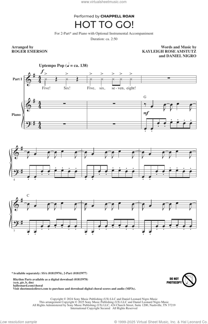 HOT TO GO! (arr. Roger Emerson) sheet music for choir (2-Part) by Chappell Roan, Roger Emerson, Daniel Nigro and Kayleigh Rose Amstutz, intermediate duet