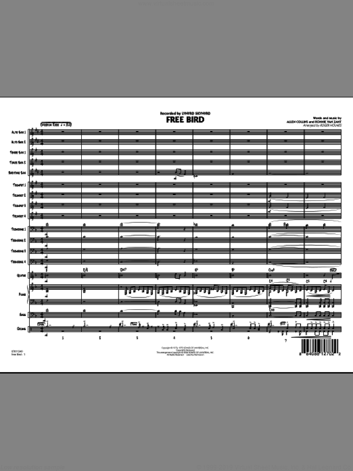 Free Bird (COMPLETE) sheet music for jazz band by Ronnie Van Zant, Allen Collins, Lynyrd Skynyrd and Roger Holmes, intermediate skill level