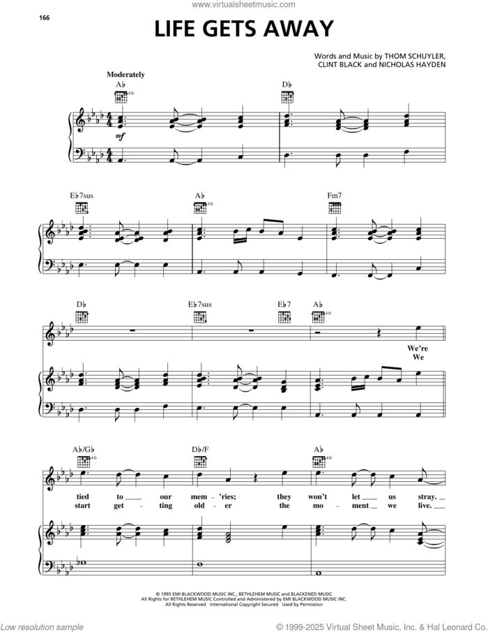 Life Gets Away sheet music for voice, piano or guitar by Clint Black, Nicholas Hayden and Thom Schuyler, intermediate skill level