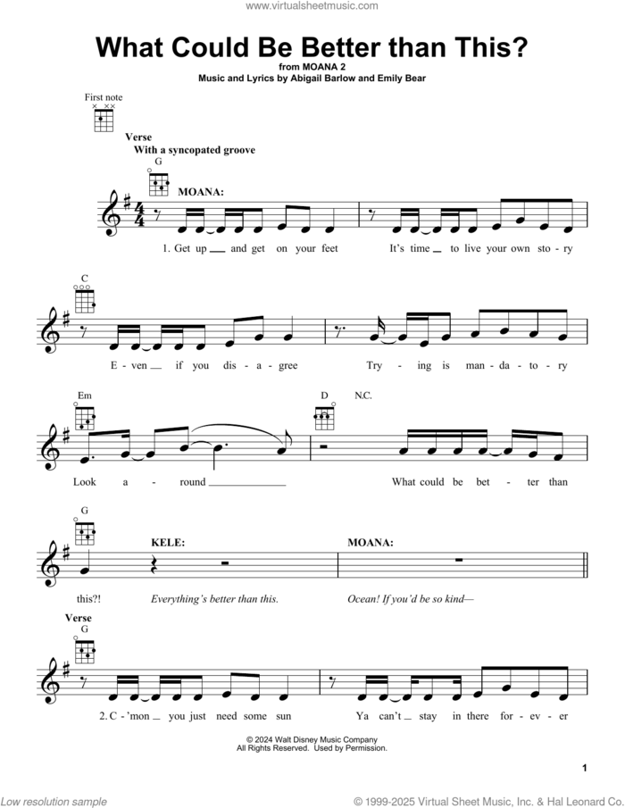 What Could Be Better Than This? (from Moana 2) sheet music for ukulele by Abigail Barlow & Emily Bear, Abigail Barlow and Emily Bear, intermediate skill level