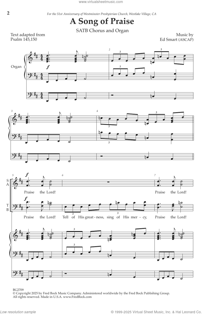 A Song Of Praise sheet music for choir (SATB: soprano, alto, tenor, bass) by Ed Smart, intermediate skill level