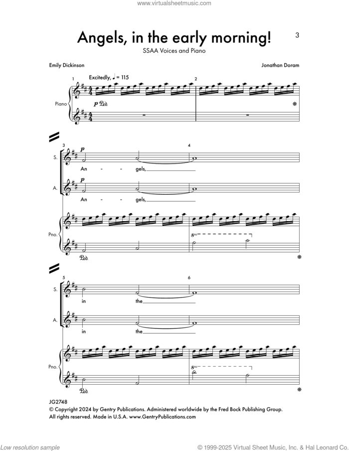 Angels In The Morning sheet music for choir (SA Divisi) by Jonathan Doram and Emily Dickinson, intermediate skill level