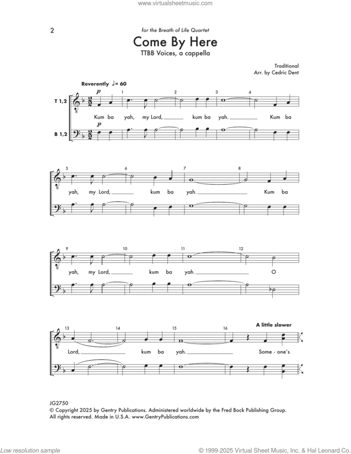 Come By Here sheet music for choir (TTBB: tenor, bass) by Cedric Dent, intermediate skill level