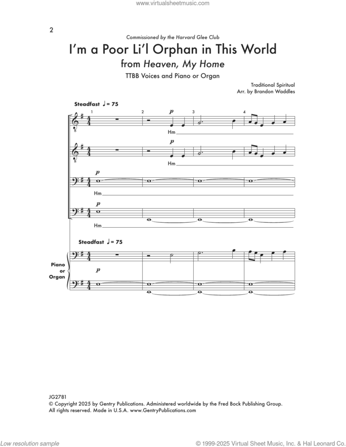 I'm a Poor Li'l Orphan In This World sheet music for choir (TTBB: tenor, bass) by Brandon Waddles, intermediate skill level