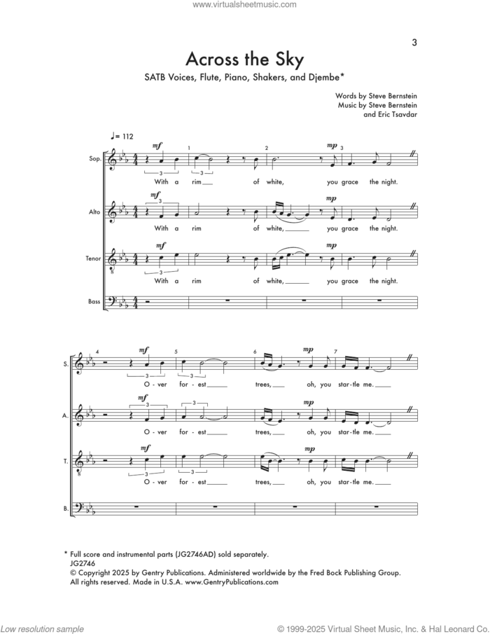 Across The Sky sheet music for choir (SATB: soprano, alto, tenor, bass) by Eric Tsavdar, Steve Bernstein and Steve Bernstein and Eric Tsavdar, intermediate skill level