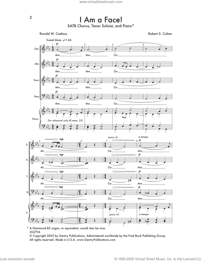 I Am A Face! sheet music for choir (SATB: soprano, alto, tenor, bass) by Robert Cohen and Ronald Cadmus, intermediate skill level