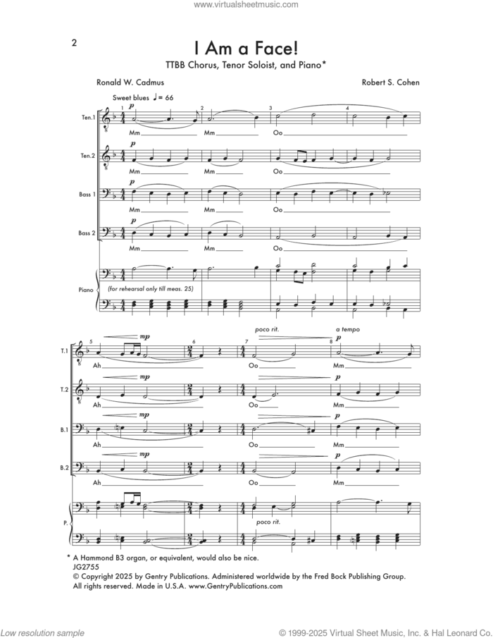 I Am A Face! sheet music for choir (TTBB: tenor, bass) by Robert Cohen and Ronald Cadmus, intermediate skill level