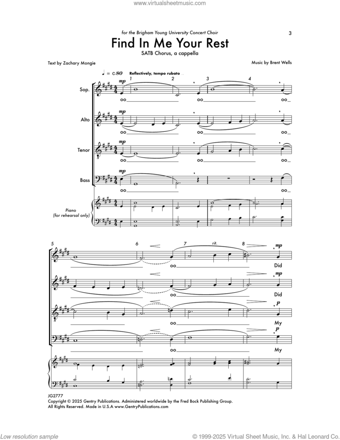 Find Me In Your Rest sheet music for choir (SATB: soprano, alto, tenor, bass) by Brent Wells and Zachary Mongie, intermediate skill level