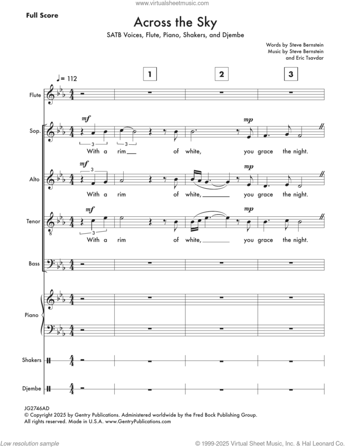 Across The Sky (COMPLETE) sheet music for orchestra/band by Steve Bernstein and Eric Tsavdar, Eric Tsavdar and Steve Bernstein, intermediate skill level