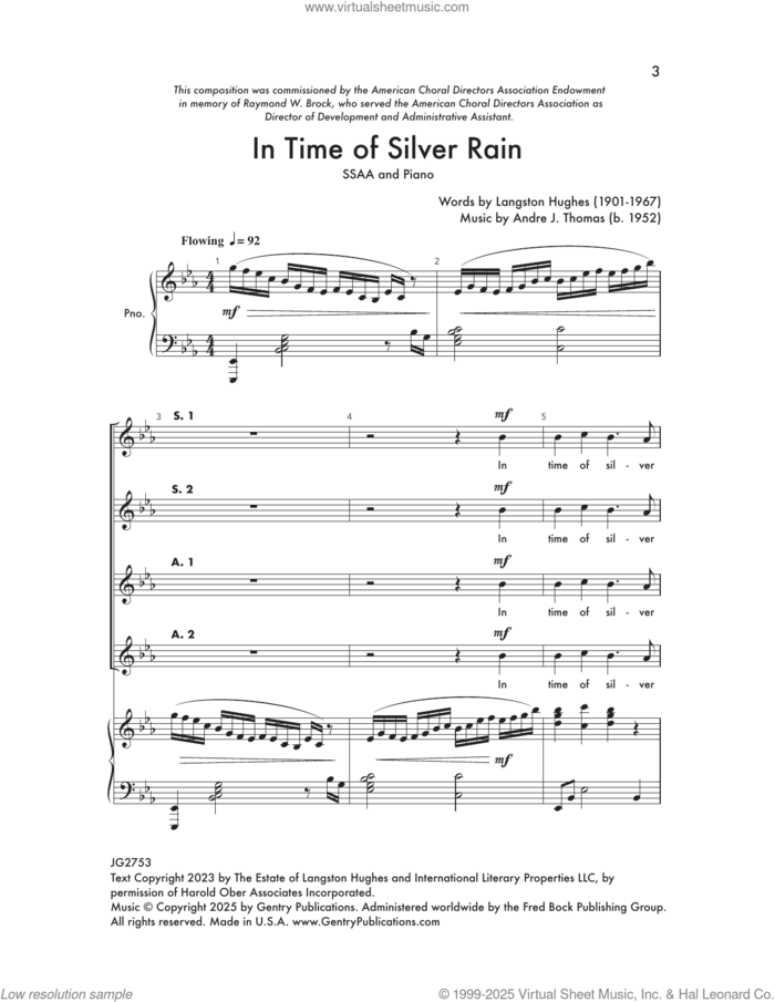 In Time Of Silver Rain sheet music for choir (SSA: soprano, alto) by André Thomas, intermediate skill level