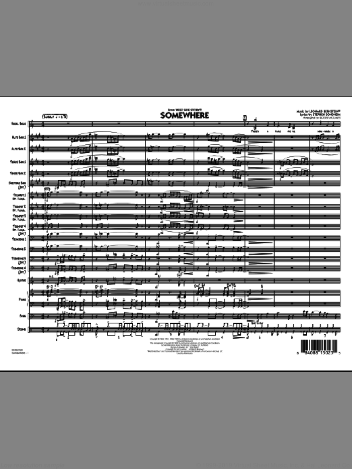 Somewhere (from West Side Story) (COMPLETE) sheet music for jazz band by Stephen Sondheim, Leonard Bernstein and Roger Holmes, intermediate skill level