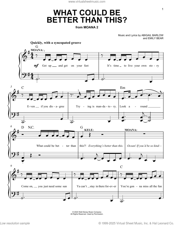 What Could Be Better Than This? (from Moana 2) sheet music for piano solo by Abigail Barlow & Emily Bear, Abigail Barlow and Emily Bear, easy skill level