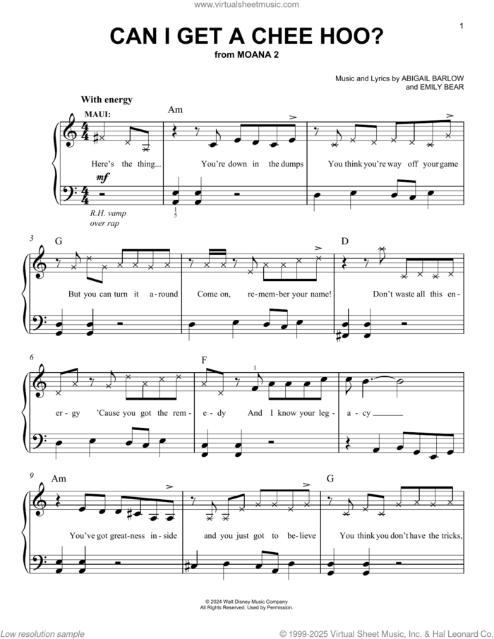 Can I Get A Chee Hoo? (from Moana 2) sheet music for piano solo by Abigail Barlow & Emily Bear, Abigail Barlow and Emily Bear, easy skill level